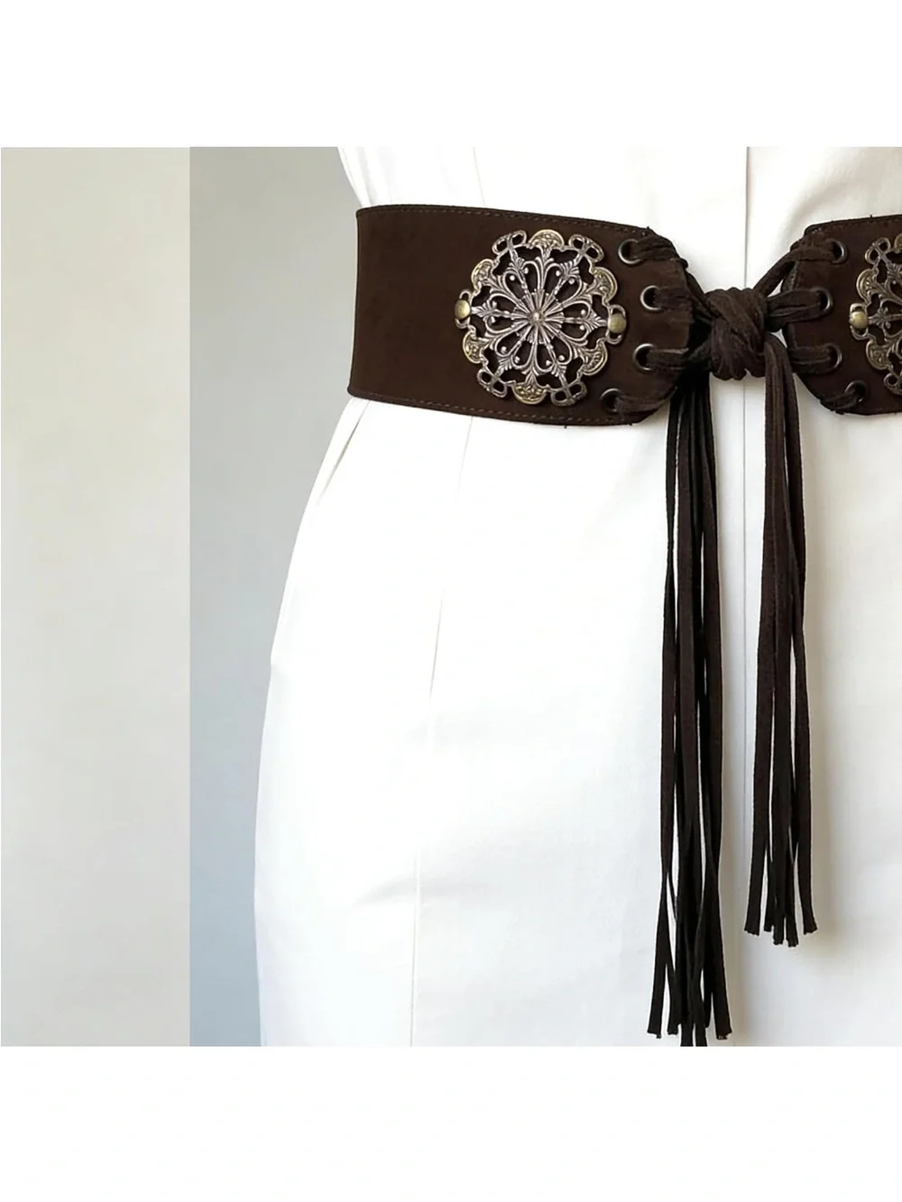 Vintage Western Suede Cinch Belt with Tassel 3.15
